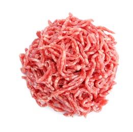 Fresh raw minced meat on white background, top view