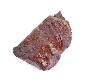 Piece of delicious grilled beef meat isolated on white, top view