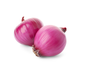 Photo of Fresh red onion bulbs isolated on white