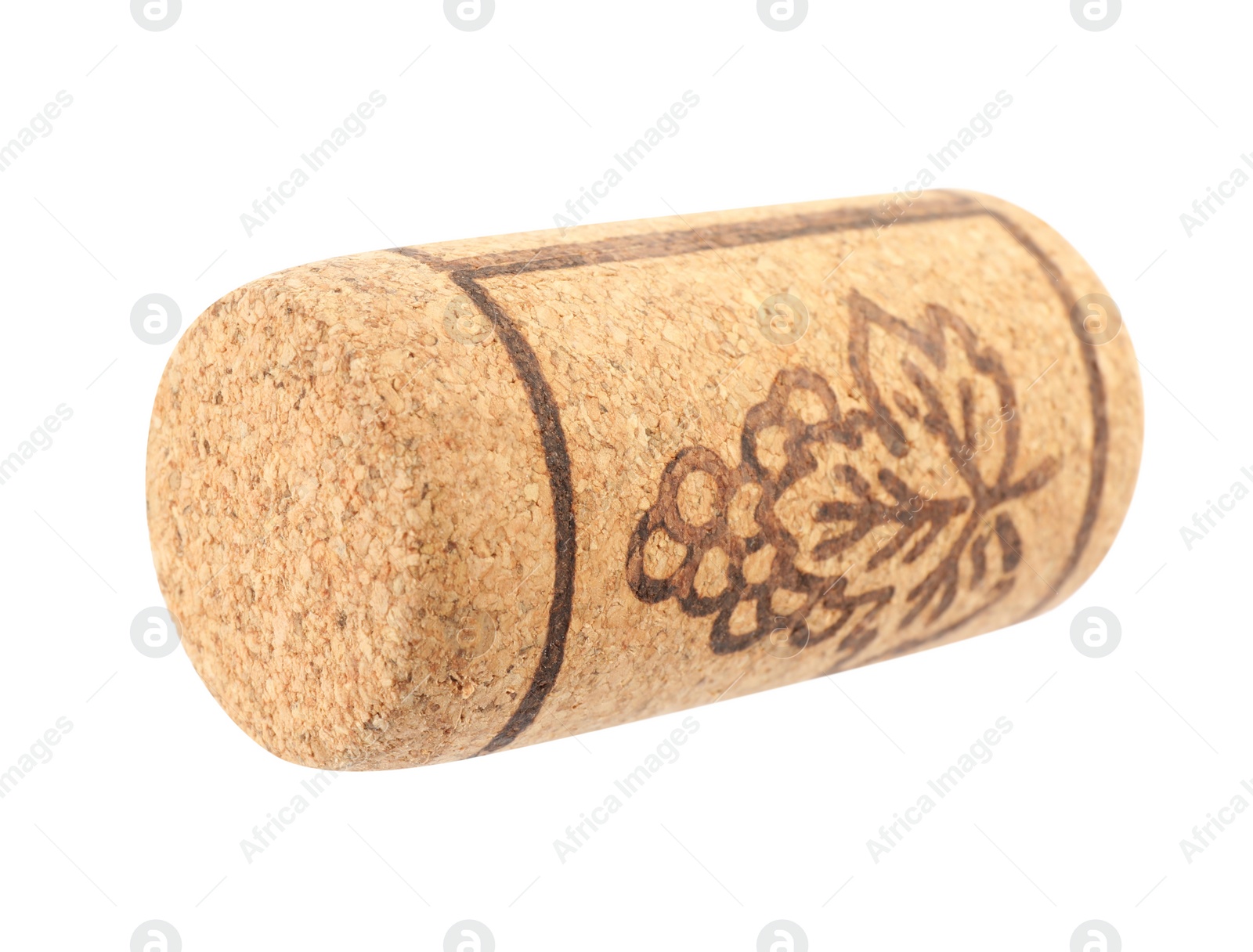 Photo of Wine cork with grape image isolated on white