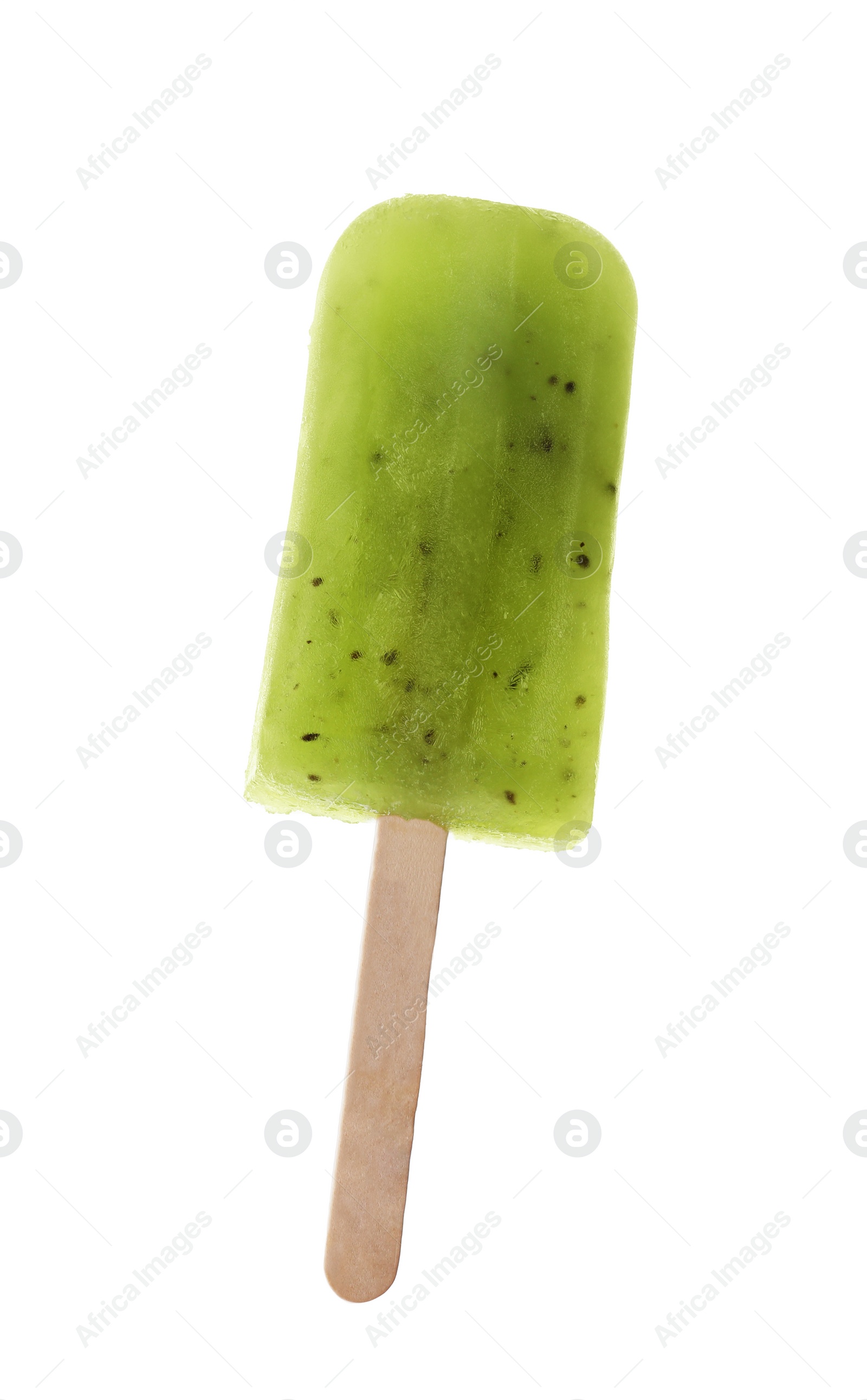 Photo of Tasty kiwi ice pop isolated on white. Fruit popsicle