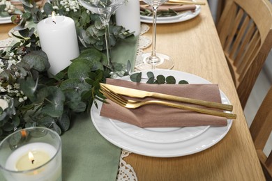 Stylish elegant table setting for festive dinner