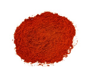 Heap of aromatic paprika powder isolated on white, top view