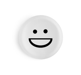 Image of One round pill with smiling face on white background