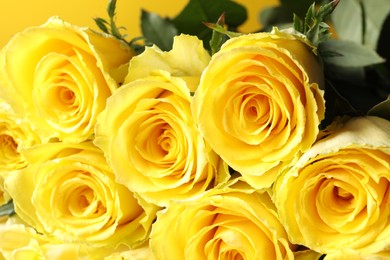 Photo of Beautiful bouquet of yellow roses, closeup view