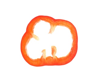 Slice of ripe red bell pepper on white background