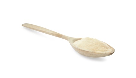 Photo of Wooden spoon of agar-agar powder isolated on white