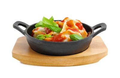 Tasty ravioli with tomato sauce isolated on white
