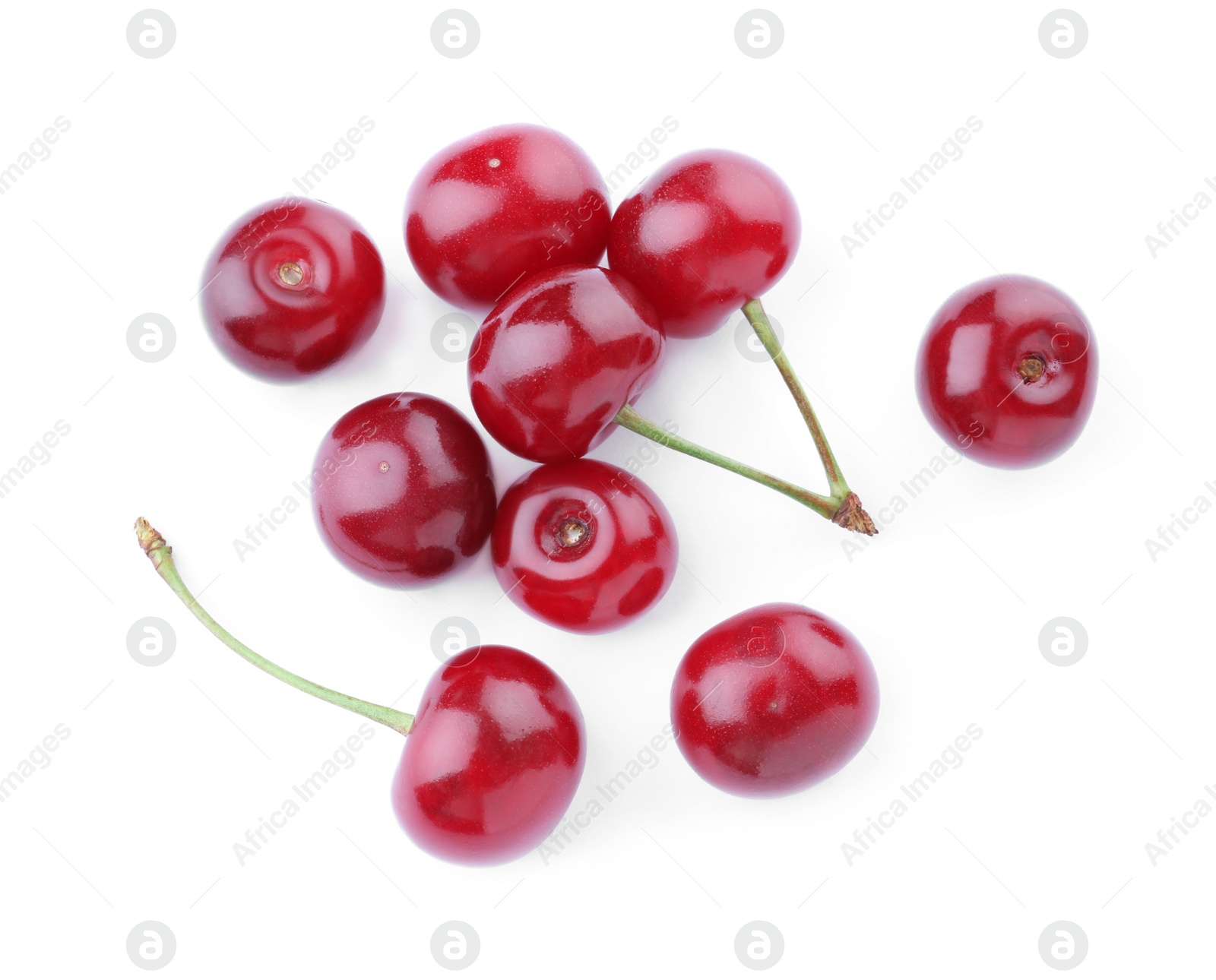 Photo of Bunch of juicy cherries on white background, top view