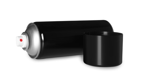 Photo of Black can of spray paints on white background