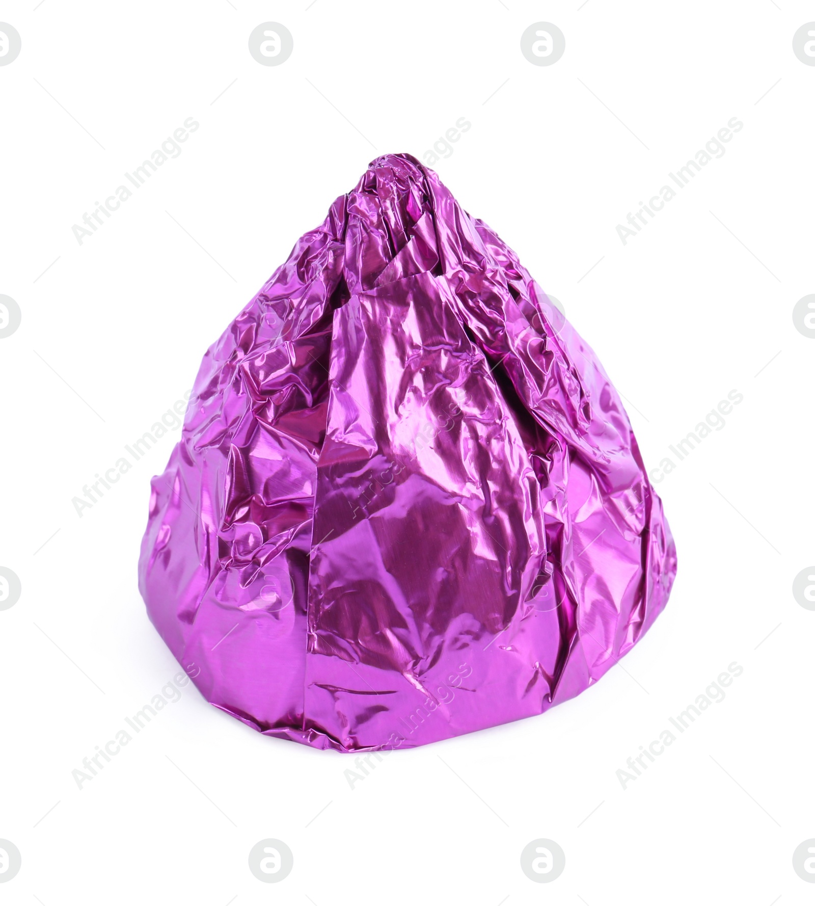 Photo of Tasty candy in violet wrapper isolated on white