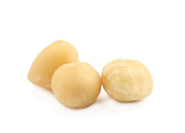 Tasty organic hazelnuts on white background. Healthy snack