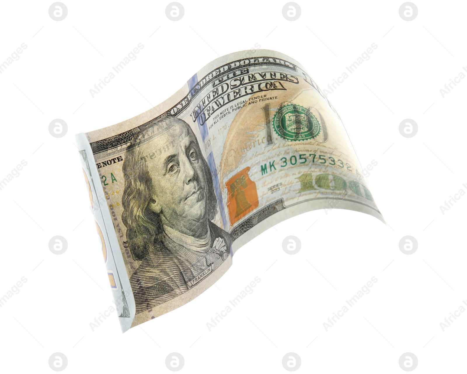 Photo of One hundred dollar banknote on white background. American national currency