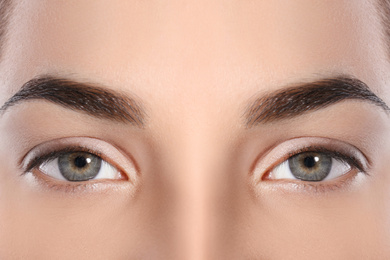 Beautiful woman with perfect eyebrows, closeup view