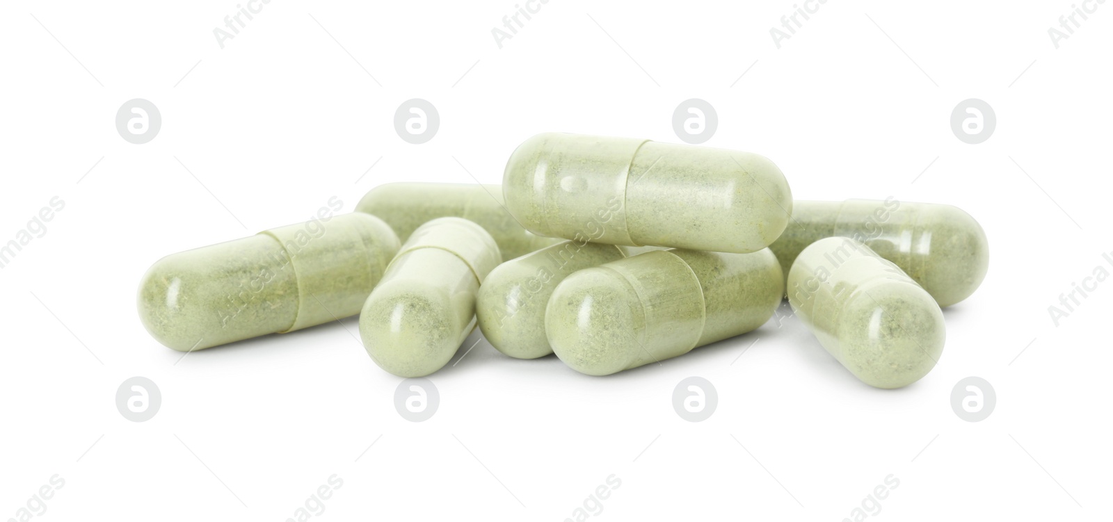 Photo of Vitamin capsules isolated on white. Health supplement