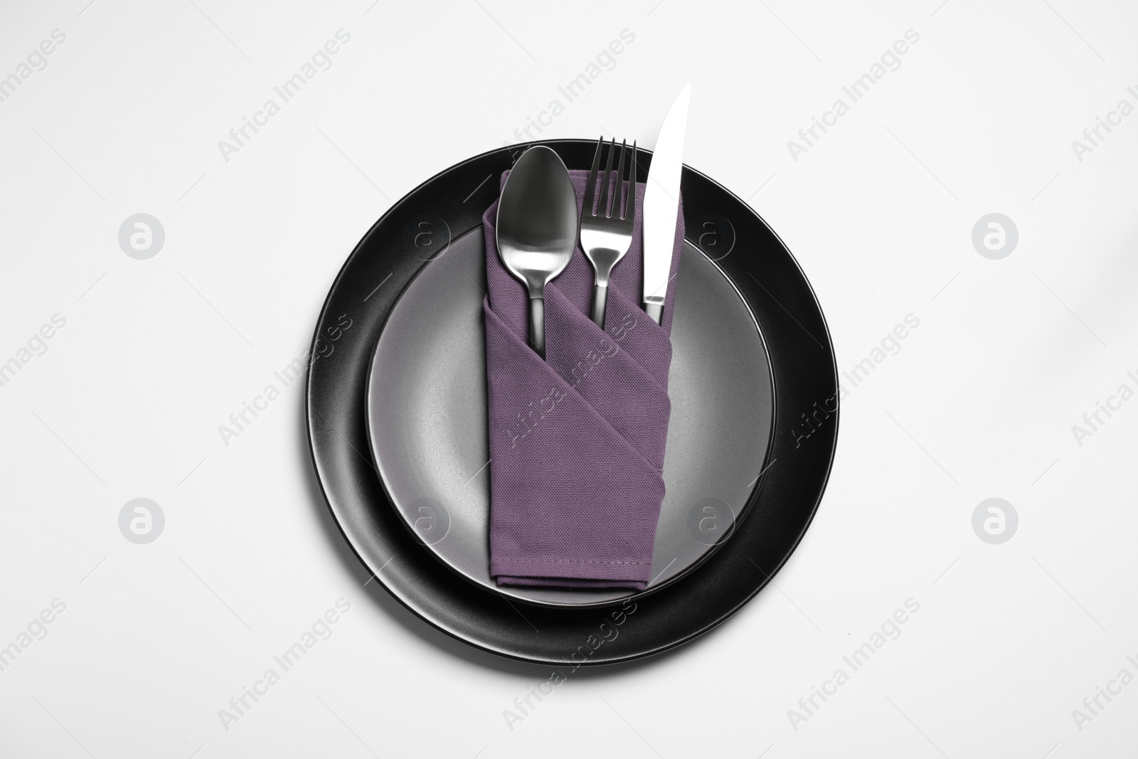 Photo of Stylish table setting on white background, top view