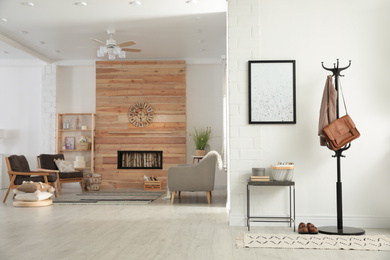 Apartment interior with stylish living room and hallway