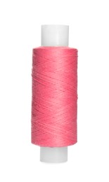 Spool of bright pink sewing thread isolated on white