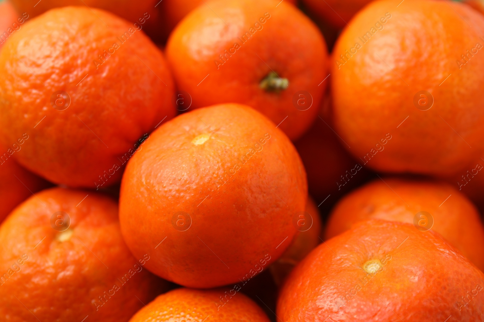 Photo of Many fresh ripe tangerines as background, closeup