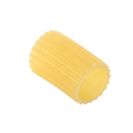 Photo of One piece of raw rigatoni pasta isolated on white
