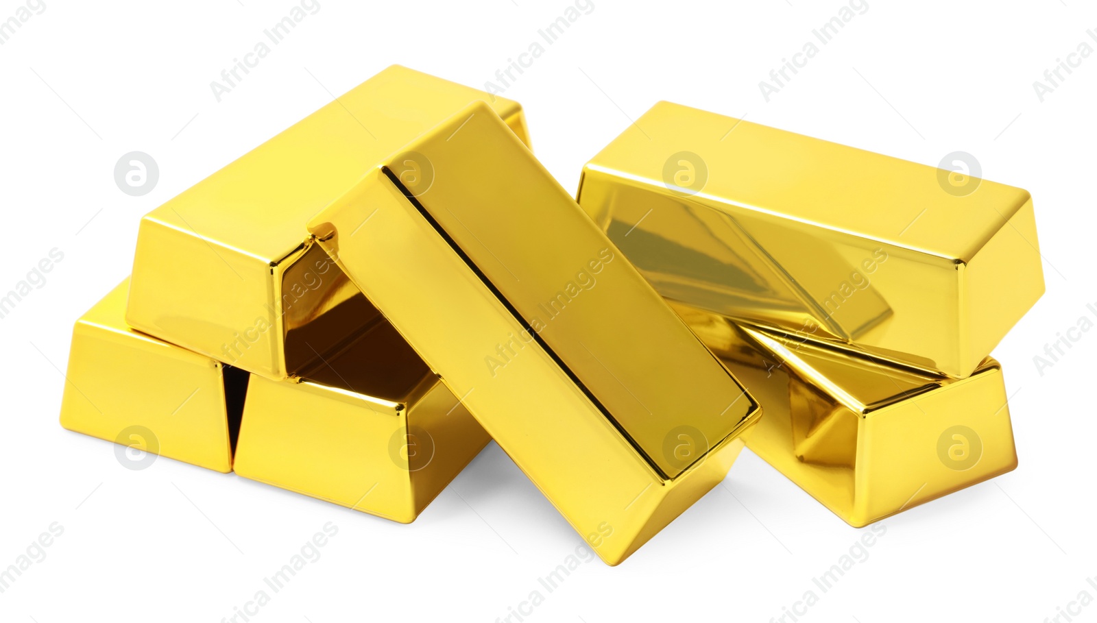 Photo of Many shiny gold bars isolated on white