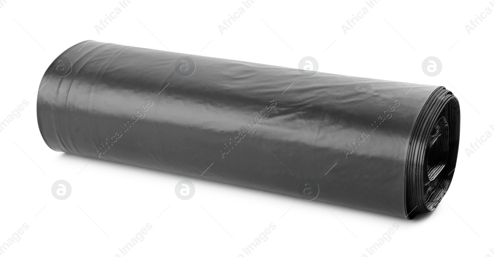 Photo of Roll of black garbage bags isolated on white