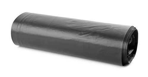 Photo of Roll of black garbage bags isolated on white