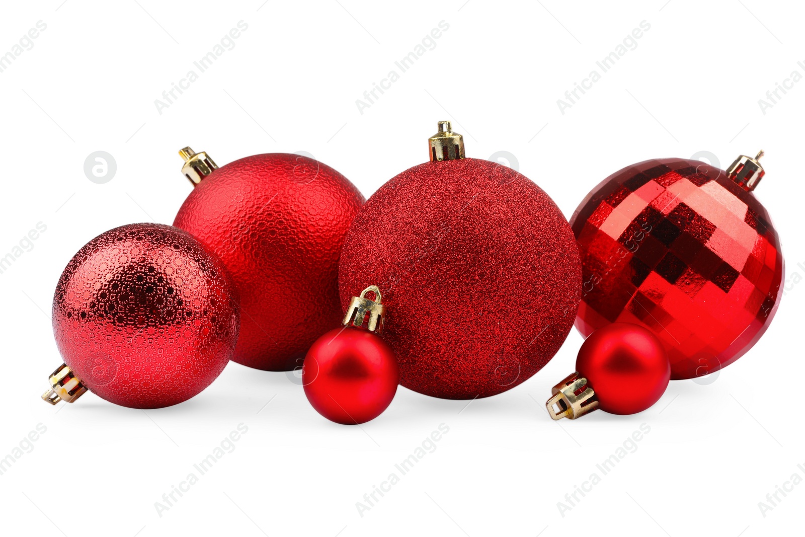 Photo of Beautiful red Christmas balls isolated on white