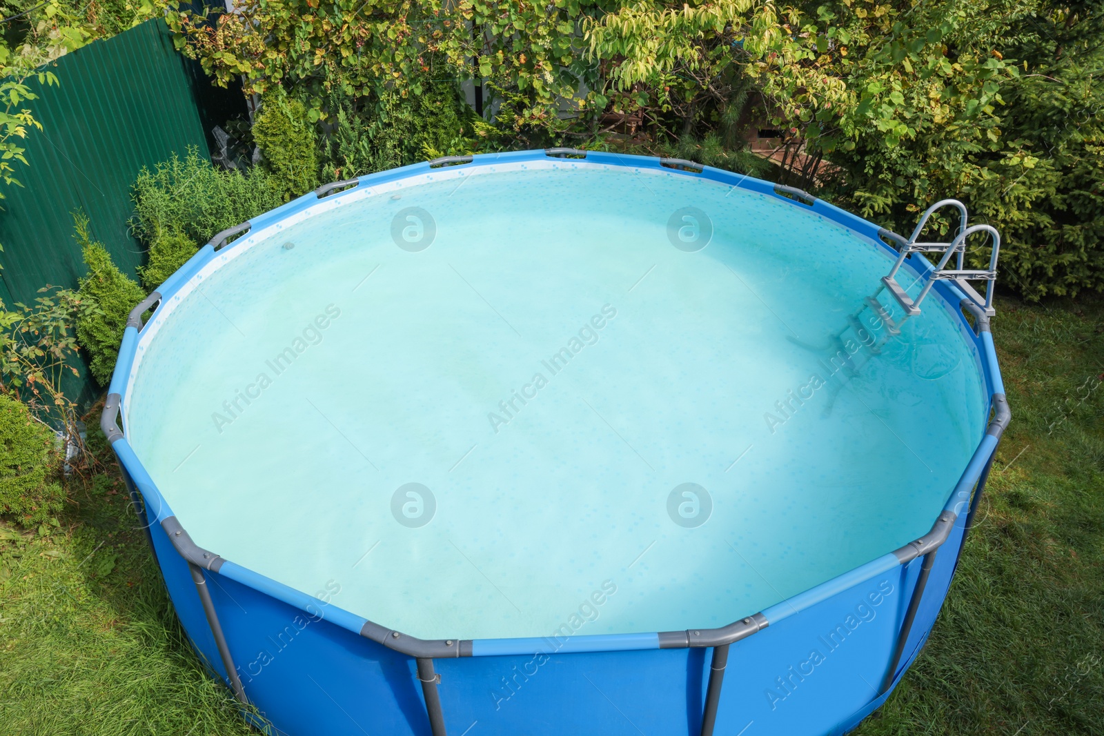 Photo of Above ground swimming pool on grass in backyard