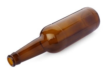 One empty brown beer bottle isolated on white