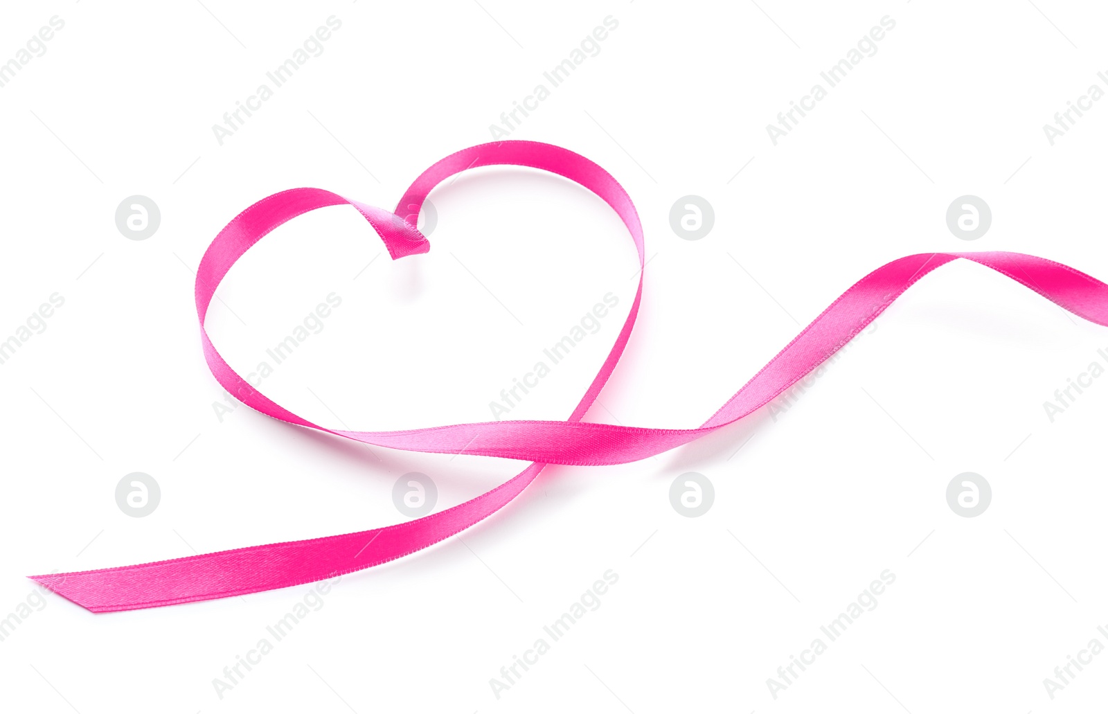 Photo of Heart made of pink ribbon on white background