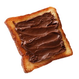 Piece of fresh toast bread with tasty chocolate paste isolated on white