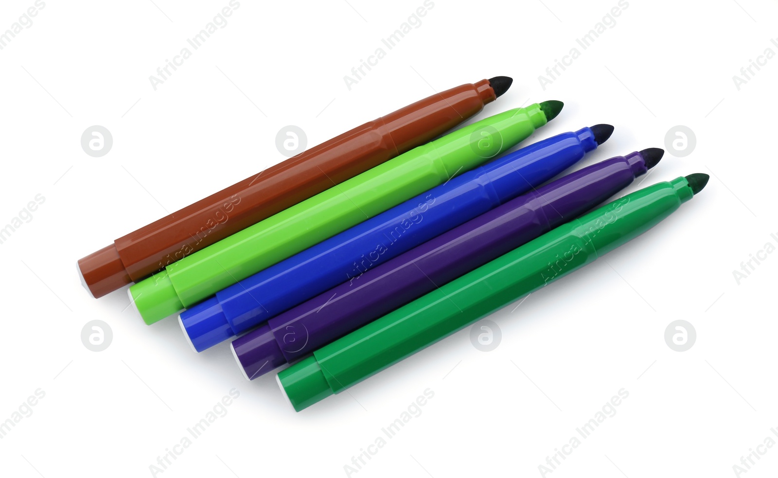 Photo of Many different colorful markers on white background, top view