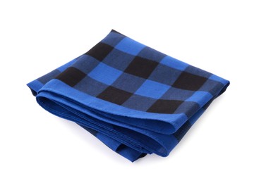Folded blue bandana with check pattern isolated on white