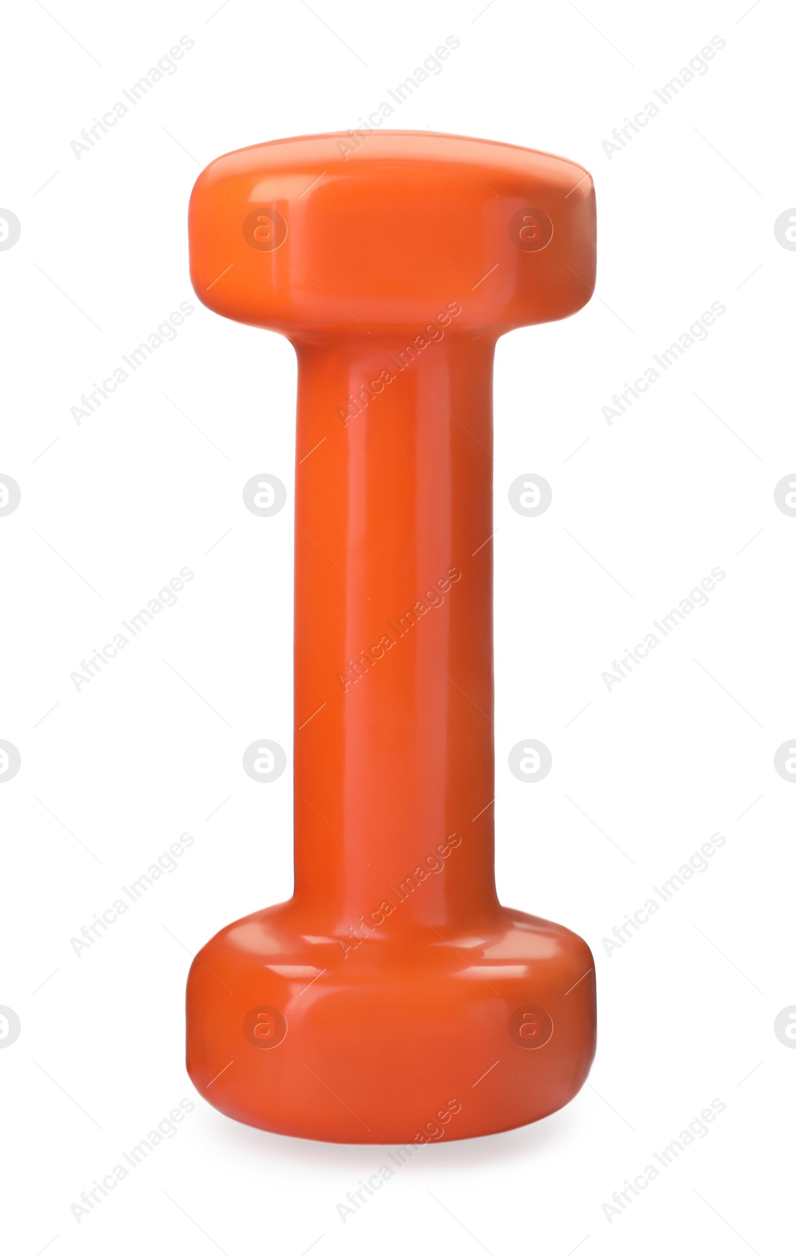 Photo of Orange dumbbell isolated on white. Weight training equipment