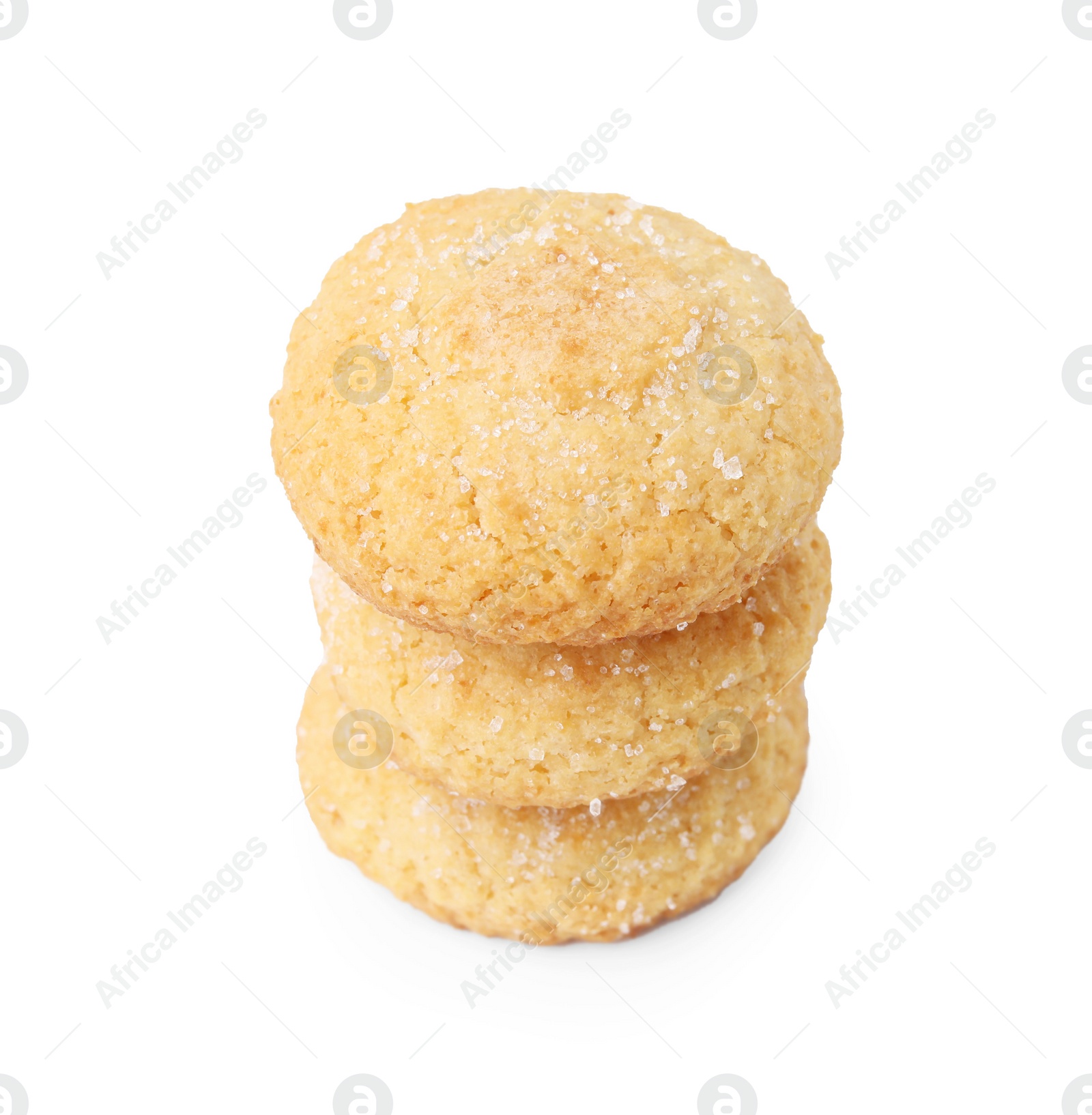 Photo of Stacked tasty sugar cookies isolated on white