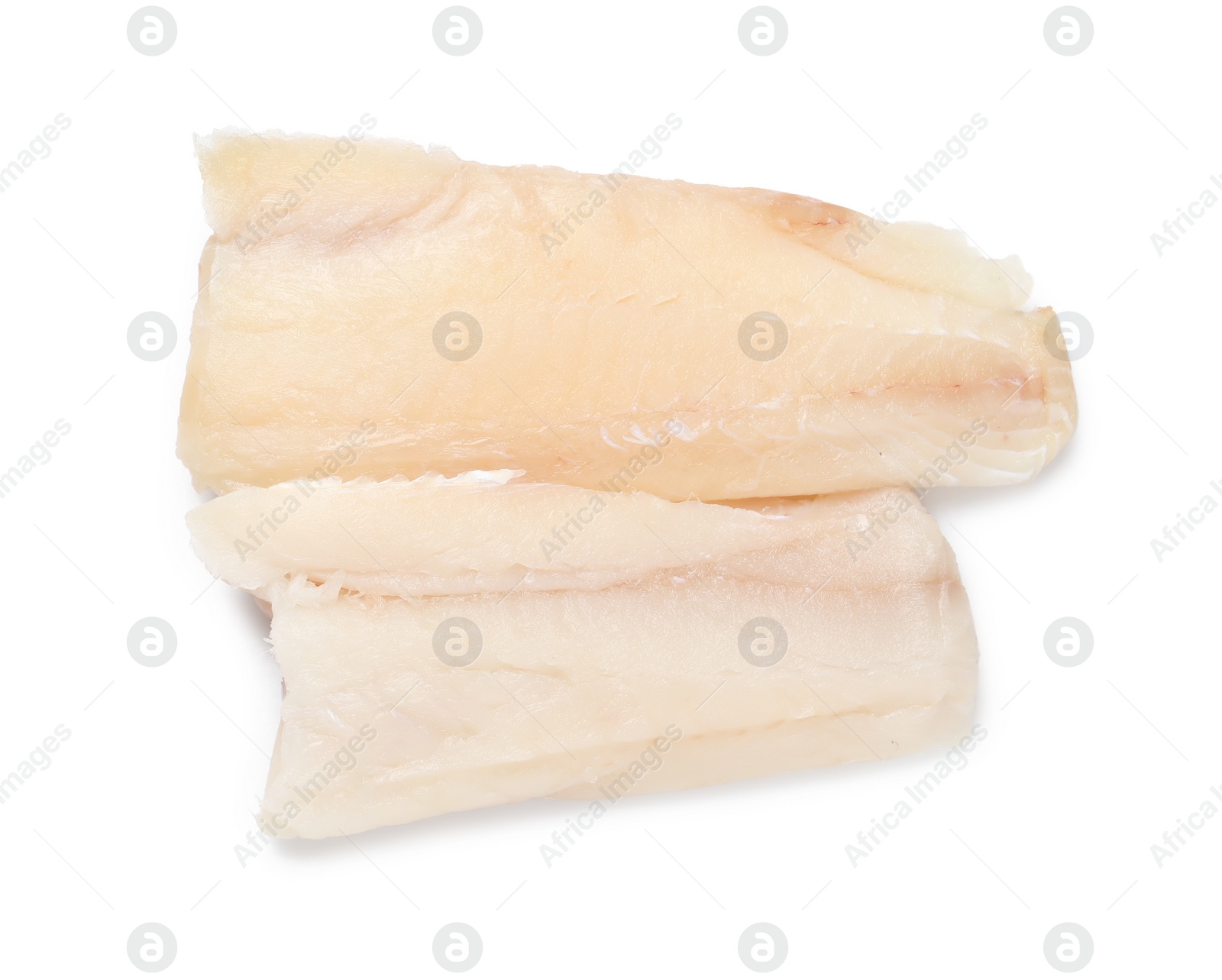 Photo of Pieces of raw cod fish isolated on white