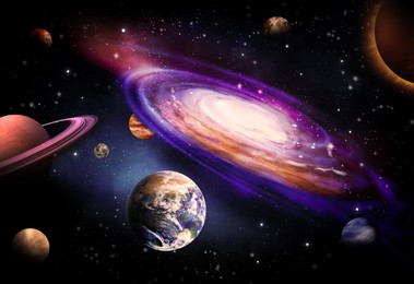 Illustration of Galaxy with stars and planets, illustration. Fantasy world