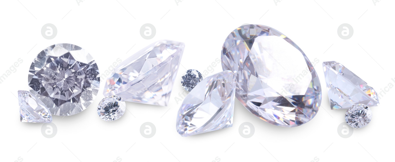 Image of Beautiful dazzling diamonds on white background, banner design