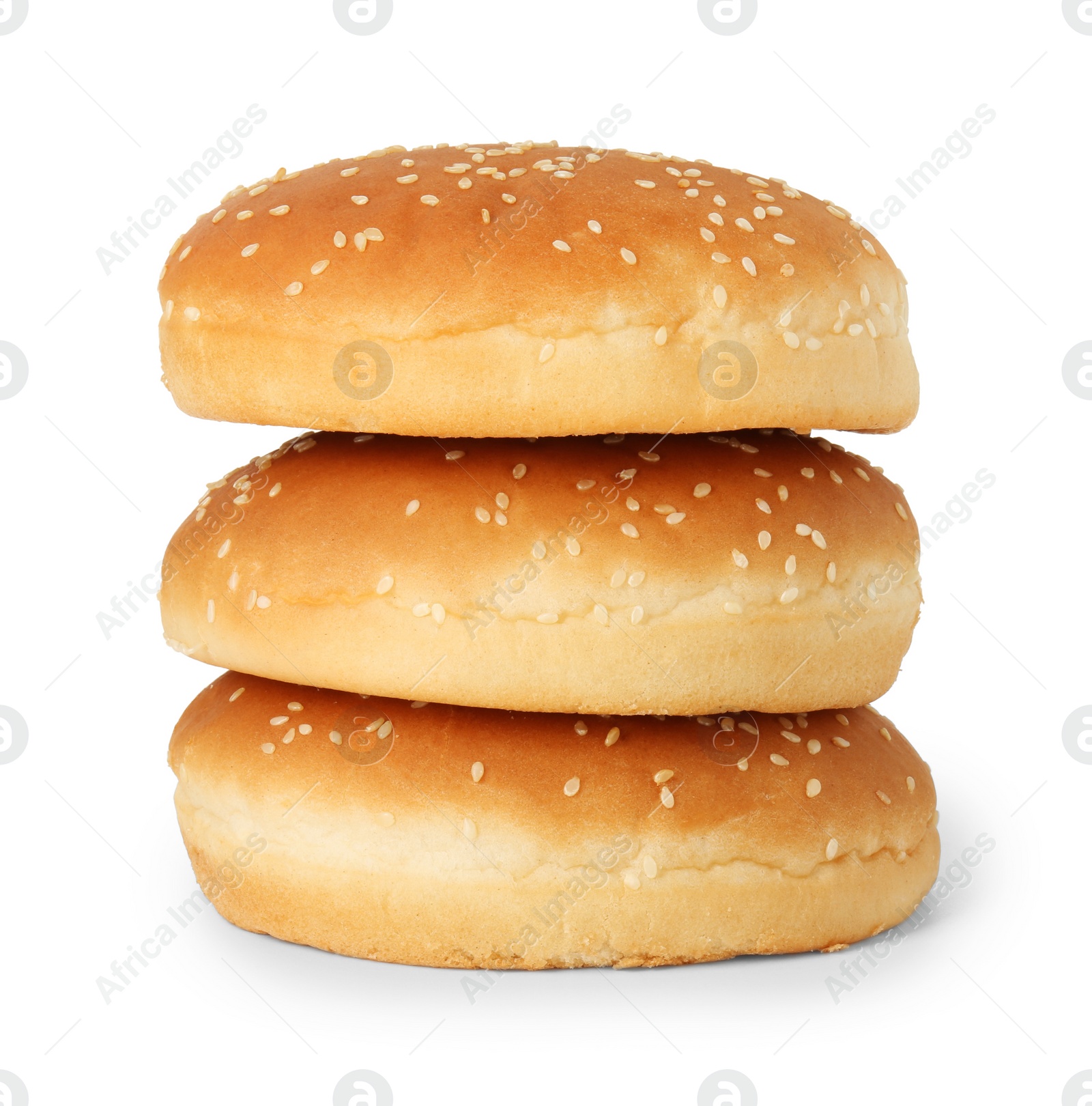 Photo of Stack of fresh hamburger buns isolated on white