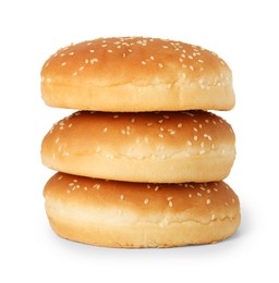 Photo of Stack of fresh hamburger buns isolated on white