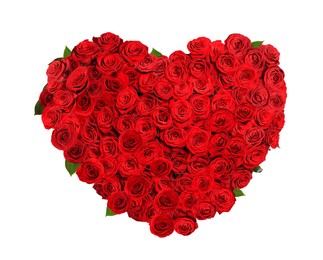 Image of Heart made of red beautiful roses on white background