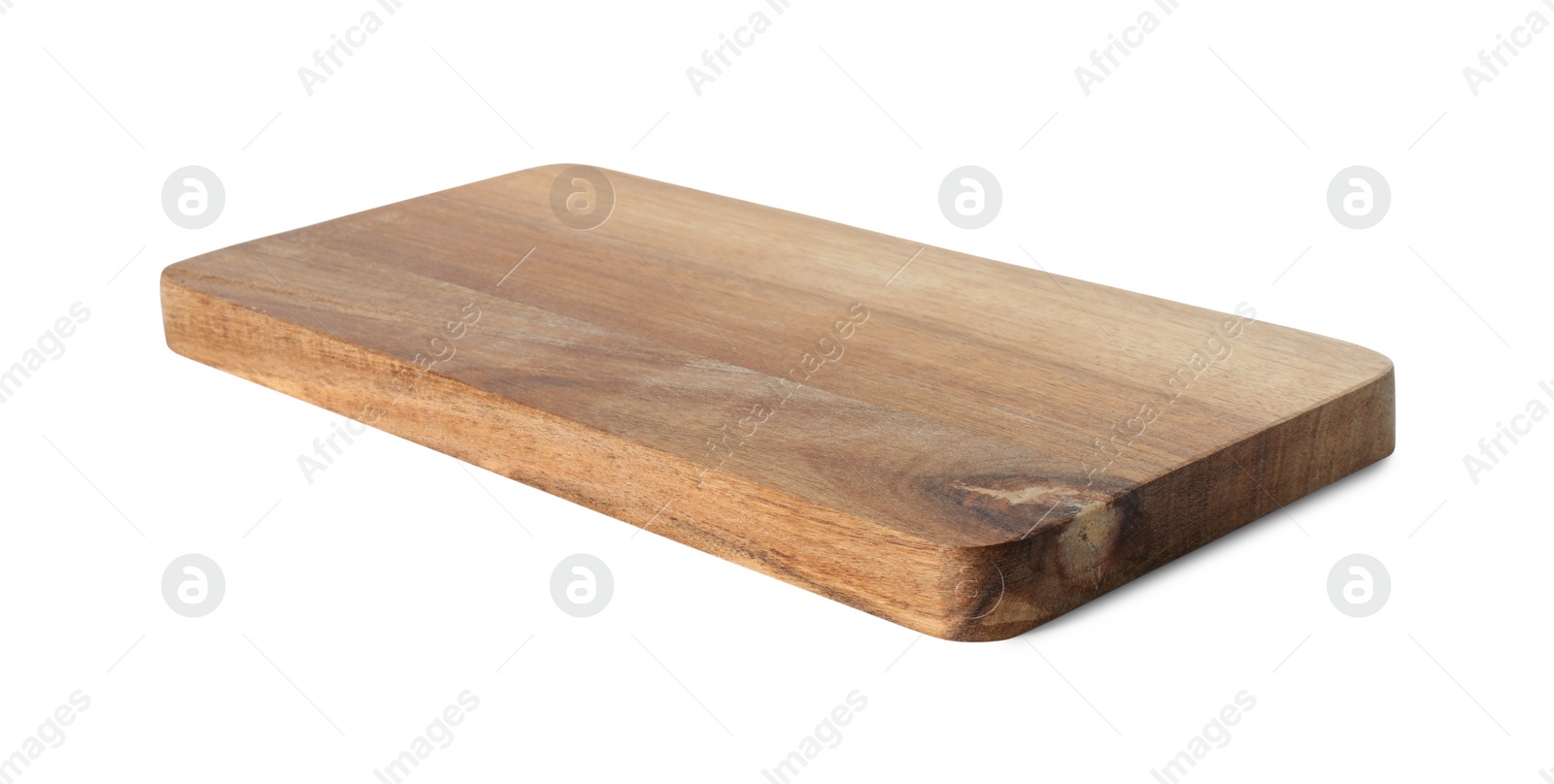 Photo of One wooden cutting board isolated on white