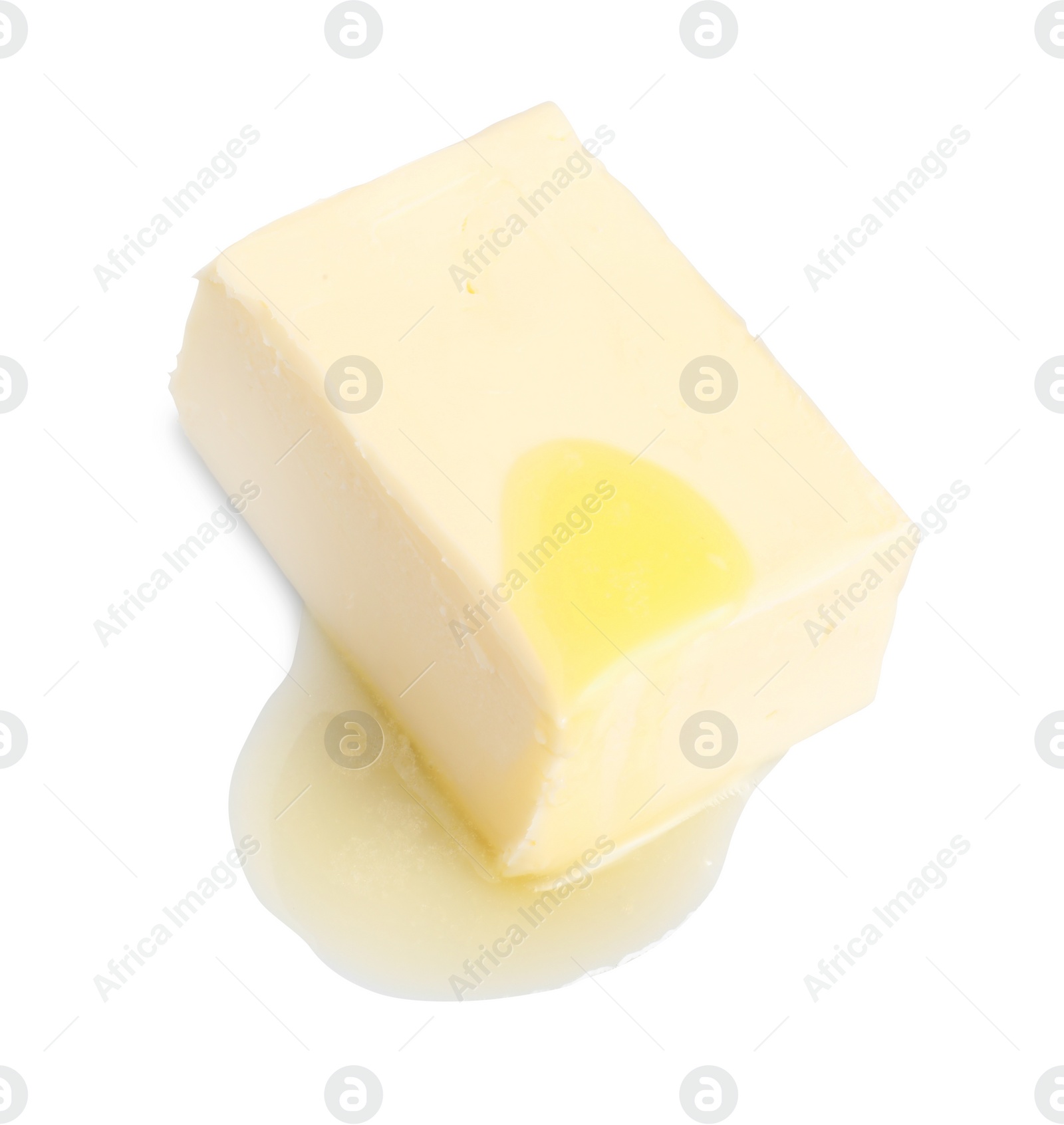 Photo of Piece of melting butter on white background