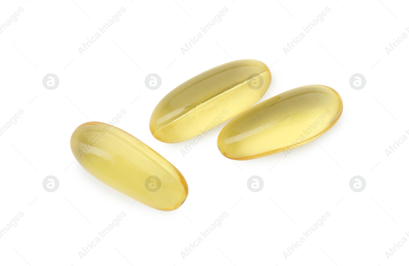 Photo of Vitamin capsules isolated on white, top view. Health supplement