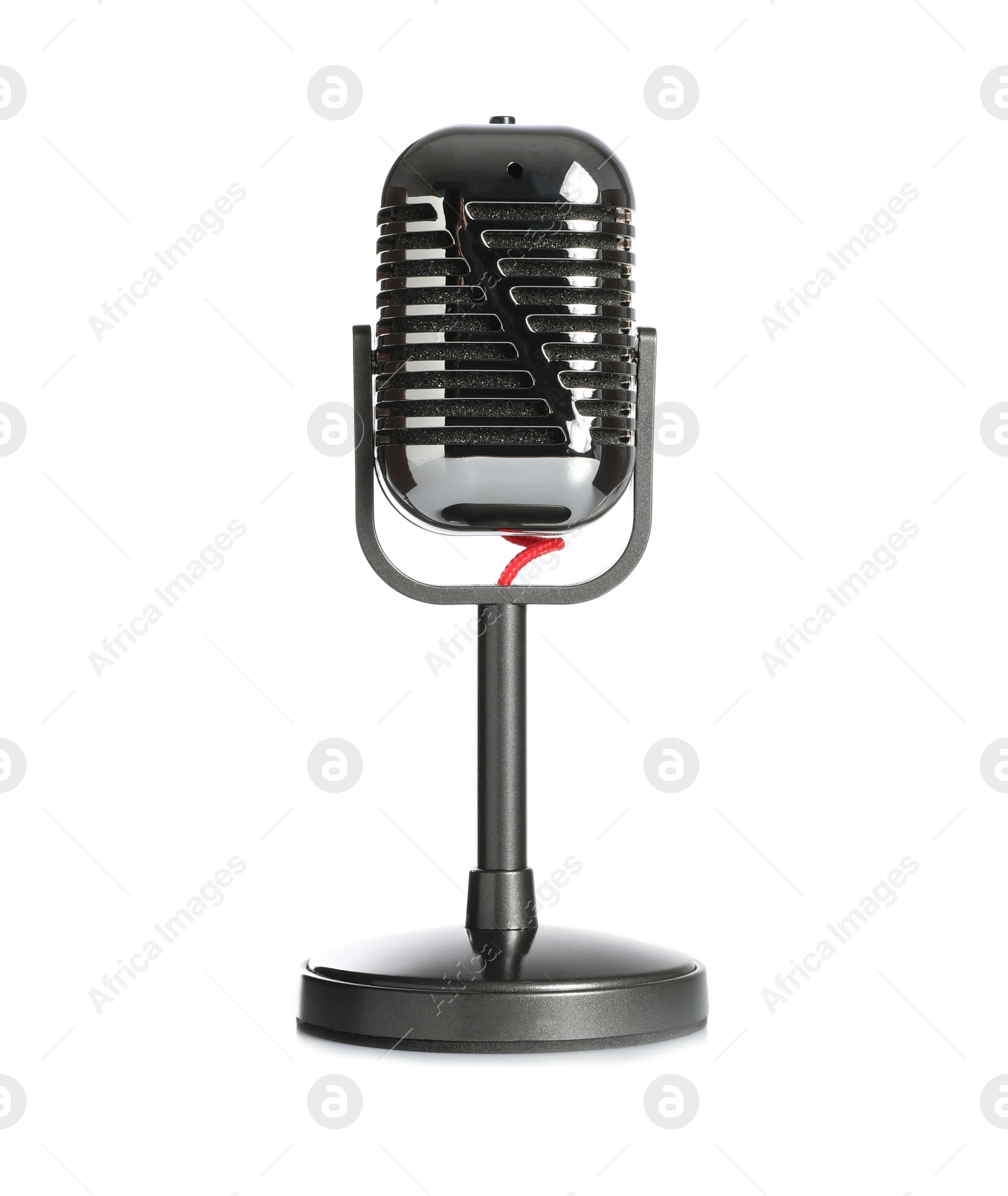 Photo of Vintage microphone isolated on white. Journalist's equipment