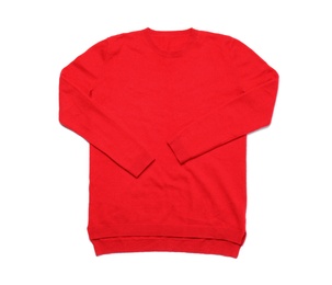 Red cashmere sweater isolated on white, top view