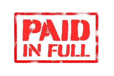 Image of Red stamp with phrase PAID IN FULL on white background