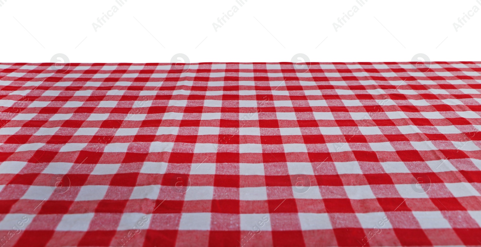 Photo of Table with checkered picnic cloth isolated on white