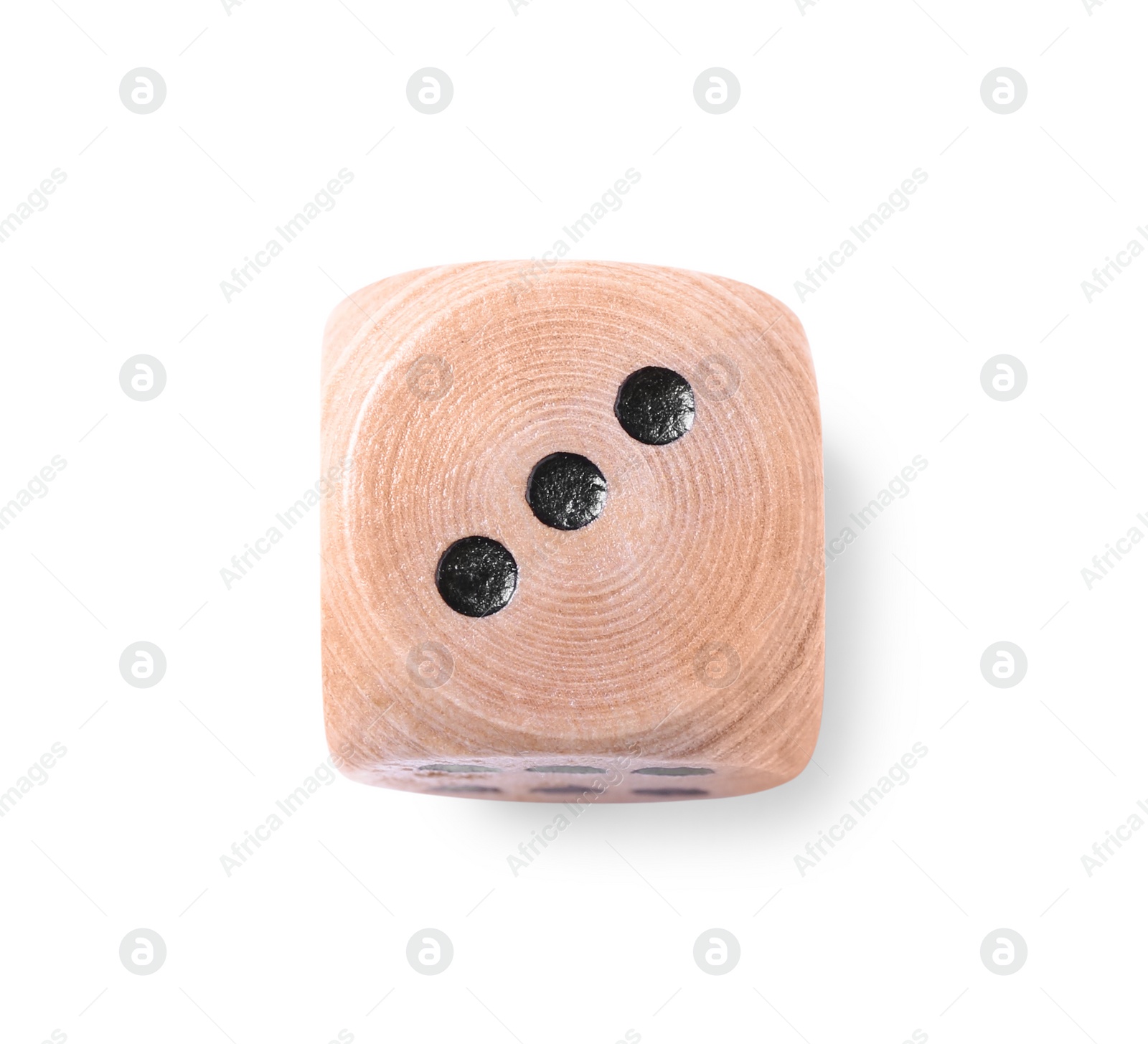 Photo of One wooden game dice isolated on white, top view